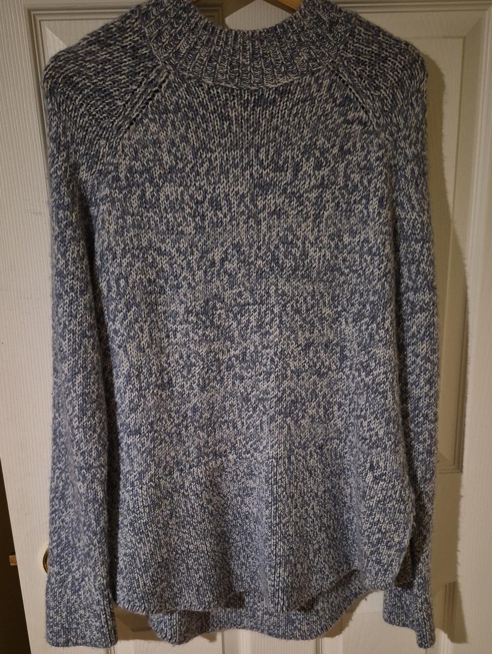 Max Studio Cozy Wool Alpaca-Blend Chunky Knit Blue White Sweater Size LG.
